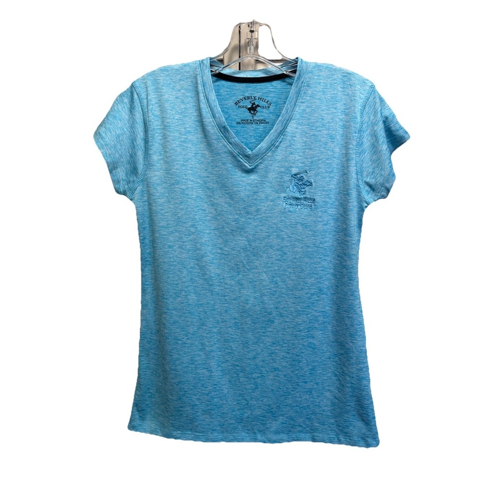Beverly Hills Polo TShirt Women's Logo V Neck Size S Tie Dye Turquoise‎